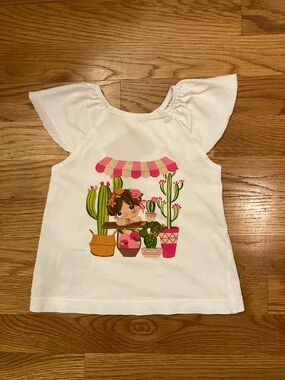 Mayoral size 3 White Flutter Sleeve Tank with Pink & Green Cactus Market Graphic